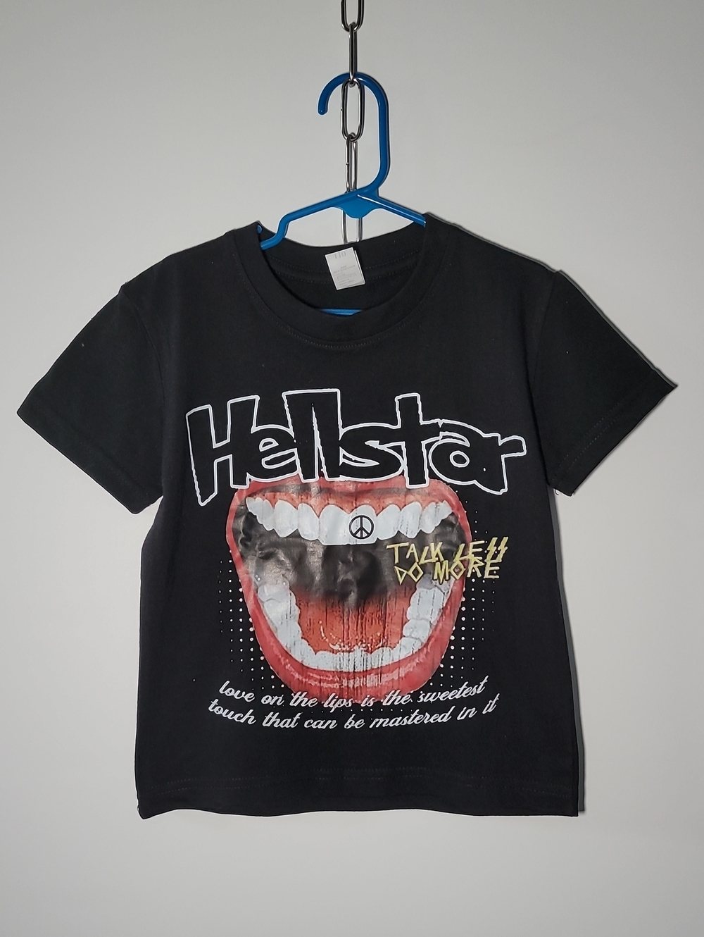 Kids Black Short-Sleeve Graphic Tee with Red Mouth Print